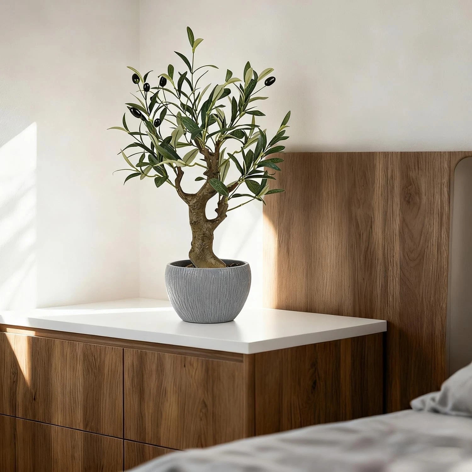 Artificial Olive Tree Potted Plant with Stone Pot, 20.5″ Tall Japanese Bonsai…