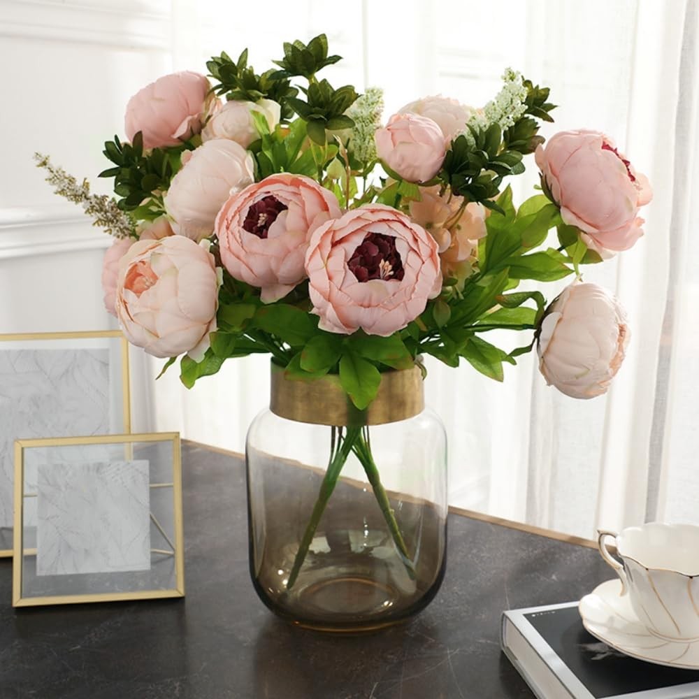 2 Packs Artificial Peony Flowers Silk Peonies Fake Flower Bouquet Arrangement…