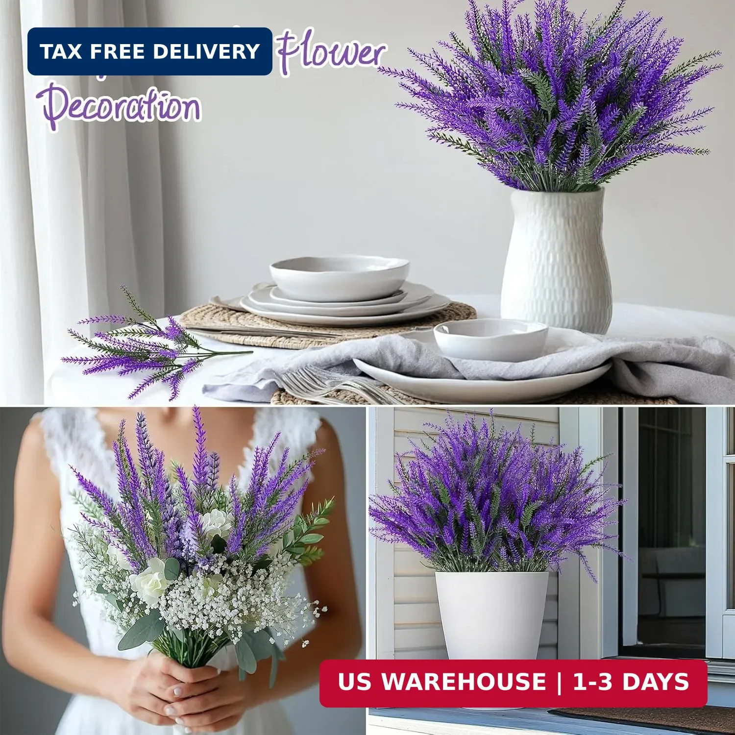 RAINFLOW Artificial Lavender Flowers – 8 Pcs Faux Lavender Plant Artificial Fake