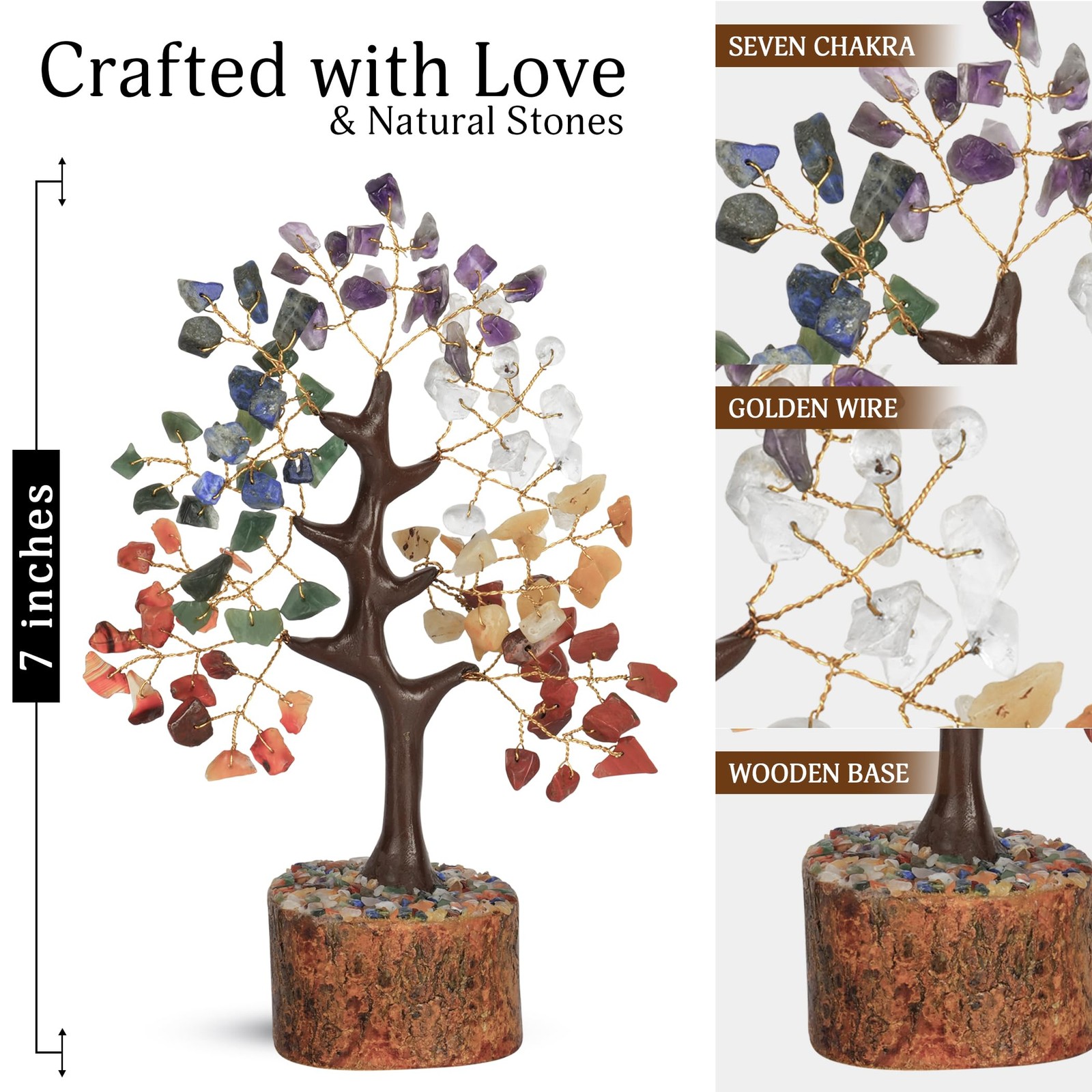 YATSKIA 7 Chakra Tree of Life Crystal Tree, 7 inches, Golden,red,yellow