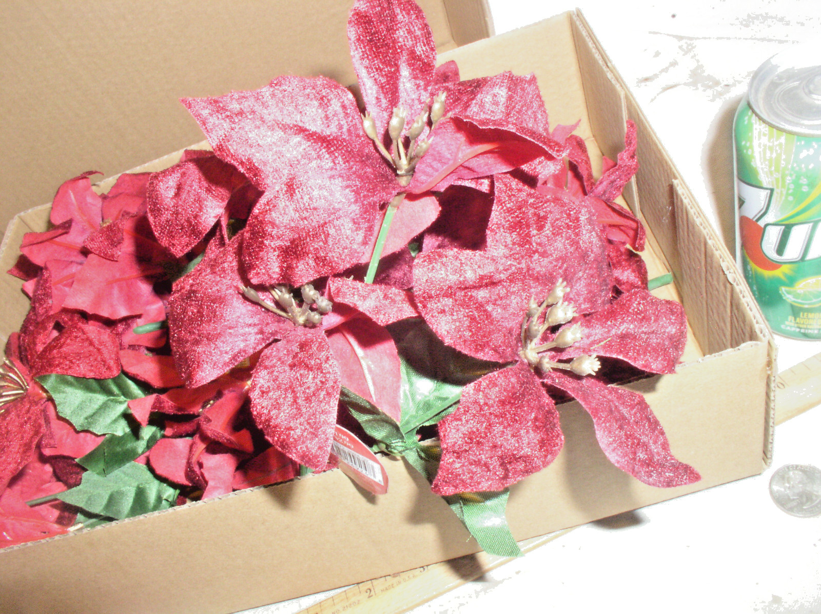 12 ASHLAND CHRISTMAS 9 INCH BURGUNDY POINSETTIA 4 STEM BUSH SILK FLOWER 756035