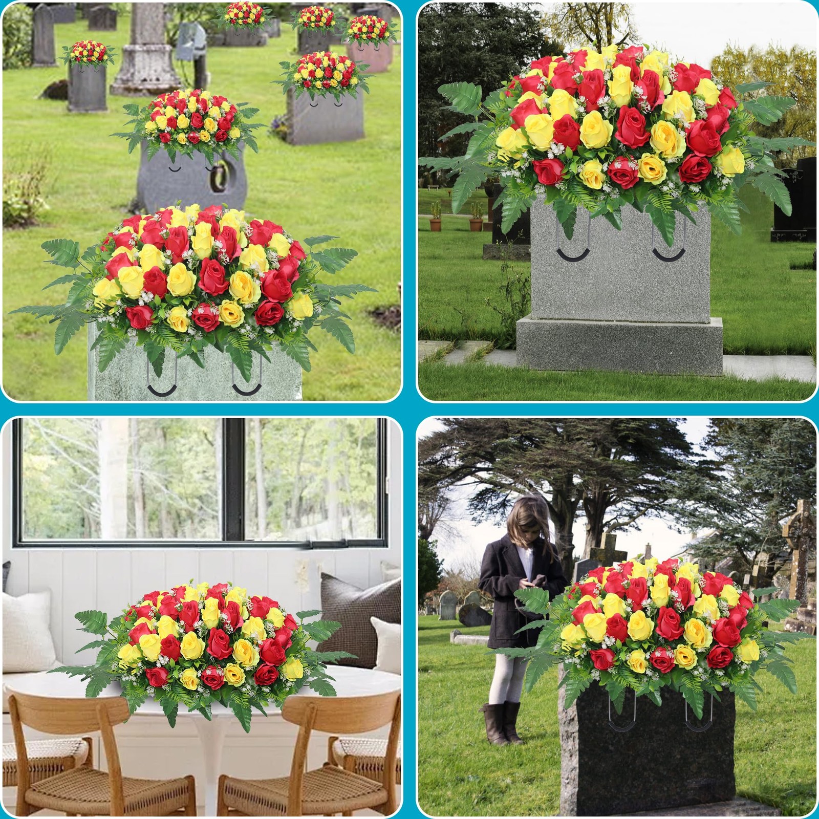 Artificial Cemetery Flowers Saddle,Cemetery Grave Decoration Headstone Flower…