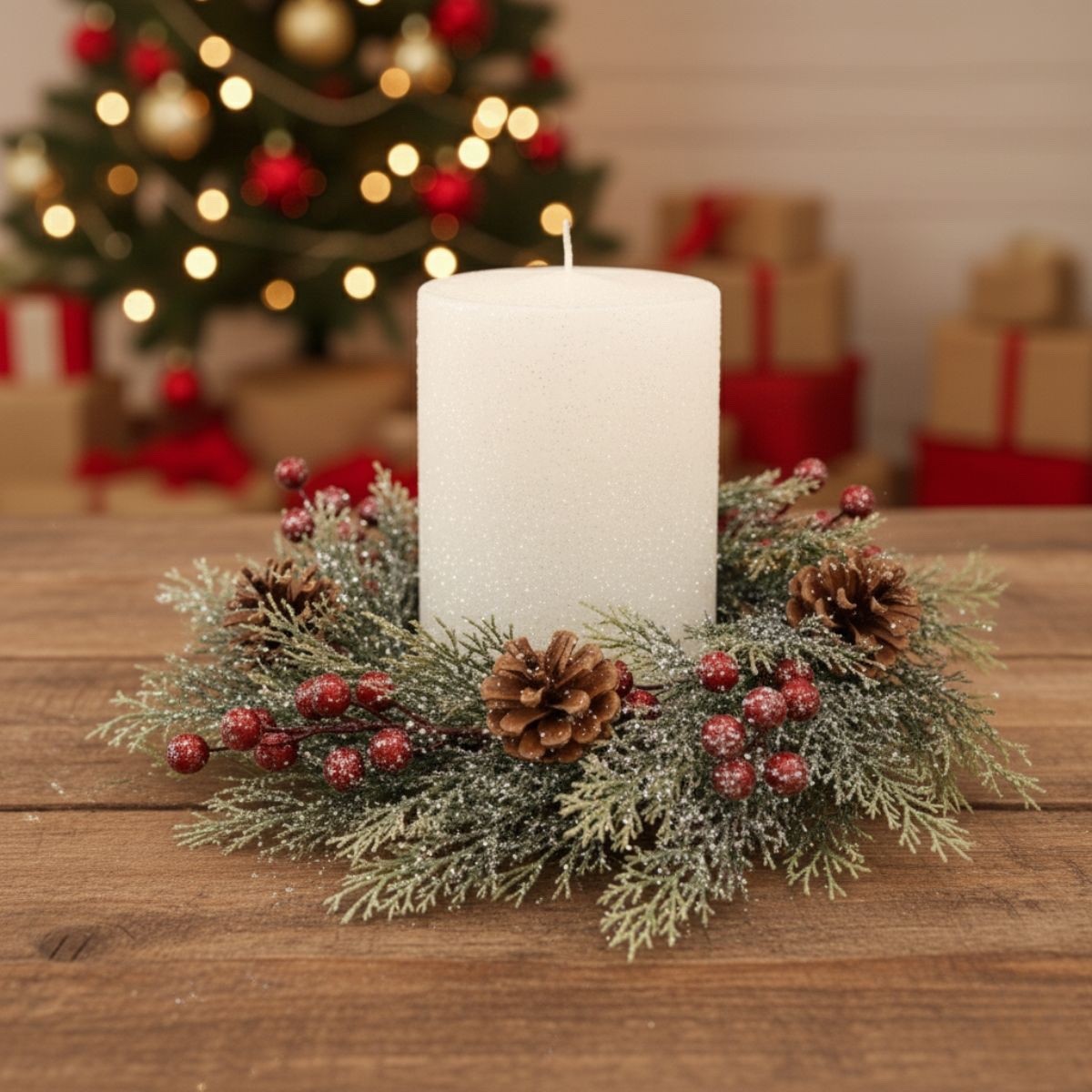 Holiday Cedar Candle Ring / Wreath 4″ Inner Diameter Christmas Winter