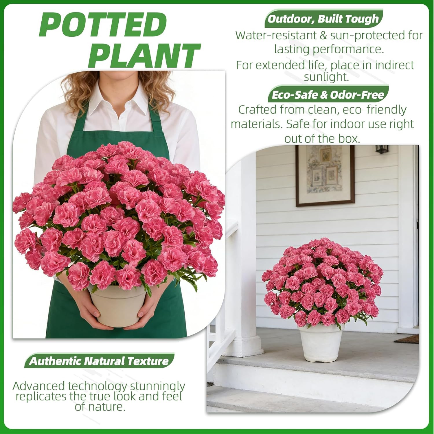 Realistic Pink Carnation Potted Plant – 17” Faux Flower for Outdoor Decor