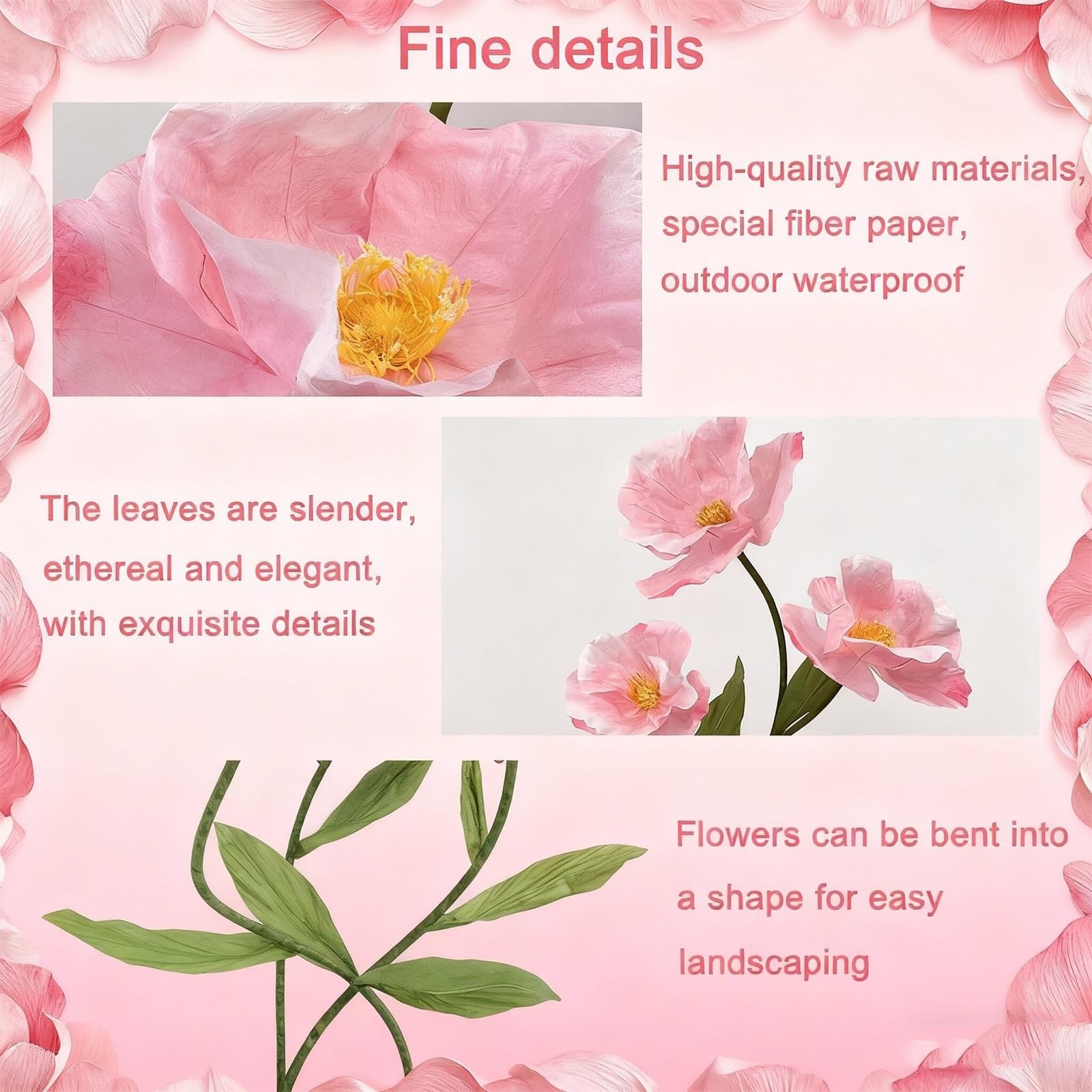 Giant Flowers for Decoration, Pink 3 Pcs Artificial Flowers, Standing Huge Ha…
