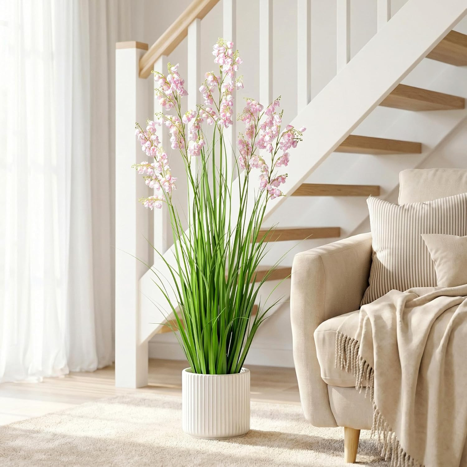 Lily of the Valley & Snake Plant Artificial Decor – 47″ Pink Grass 2Pcs