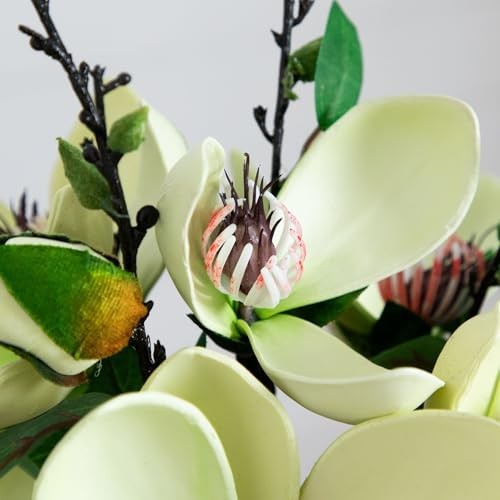 Nearly Natural 4534-WH Magnolia Arrangement with Vase,White