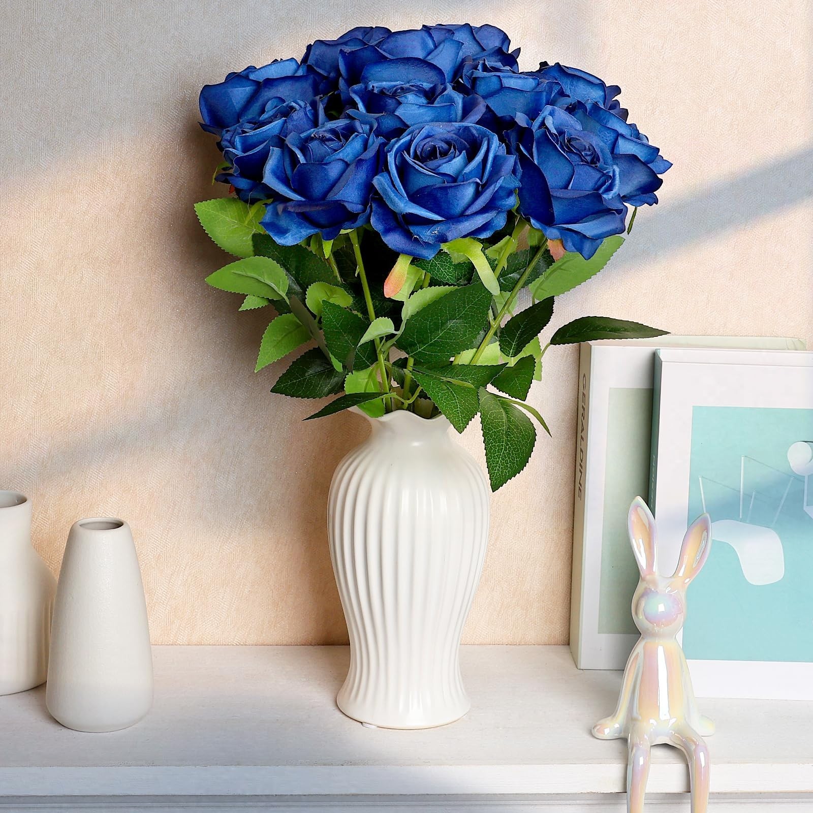 48 PCS Royal Blue Artificial Roses – Silk Flowers with Long Stems for DIY Bouque