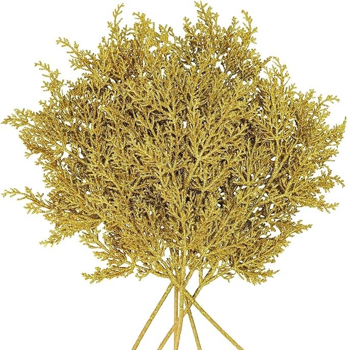 Winlyn 6 pack of Gold Glitter Floral Stems