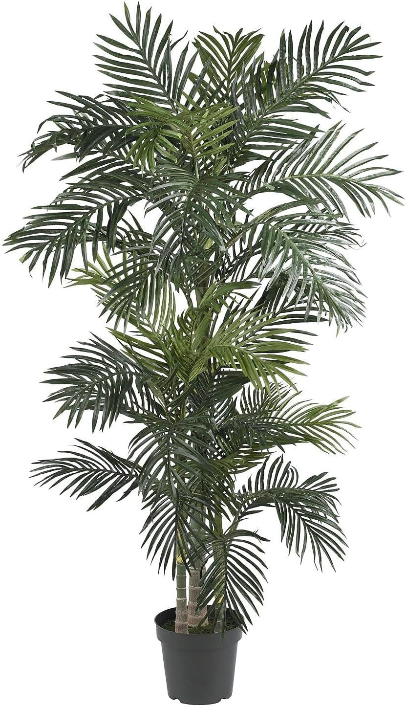 6.5Ft Faux Golden Cane Palm Tree with Realistic Trunks & Lifelike Leaves