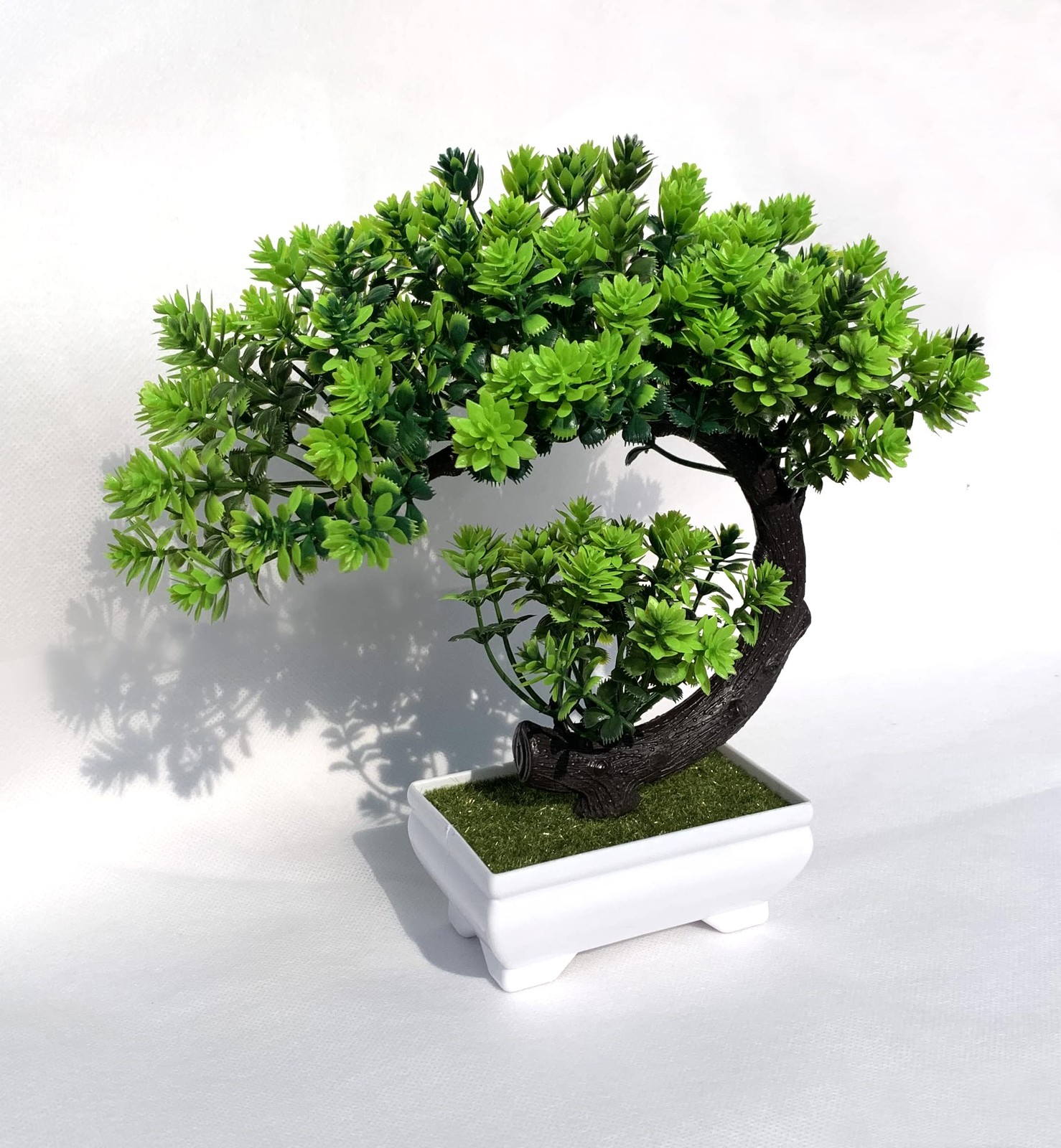 Small Fake Plant Desk Decor Green Artificial Bonsai With Pot 8.5 Inch Tall