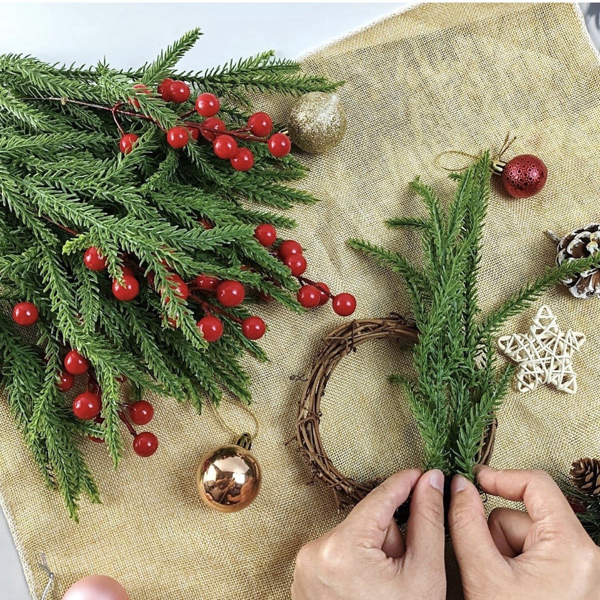 52 Pcs Realistic Christmas Norfolk Pine Branches Natural Droopy Soft Bendable