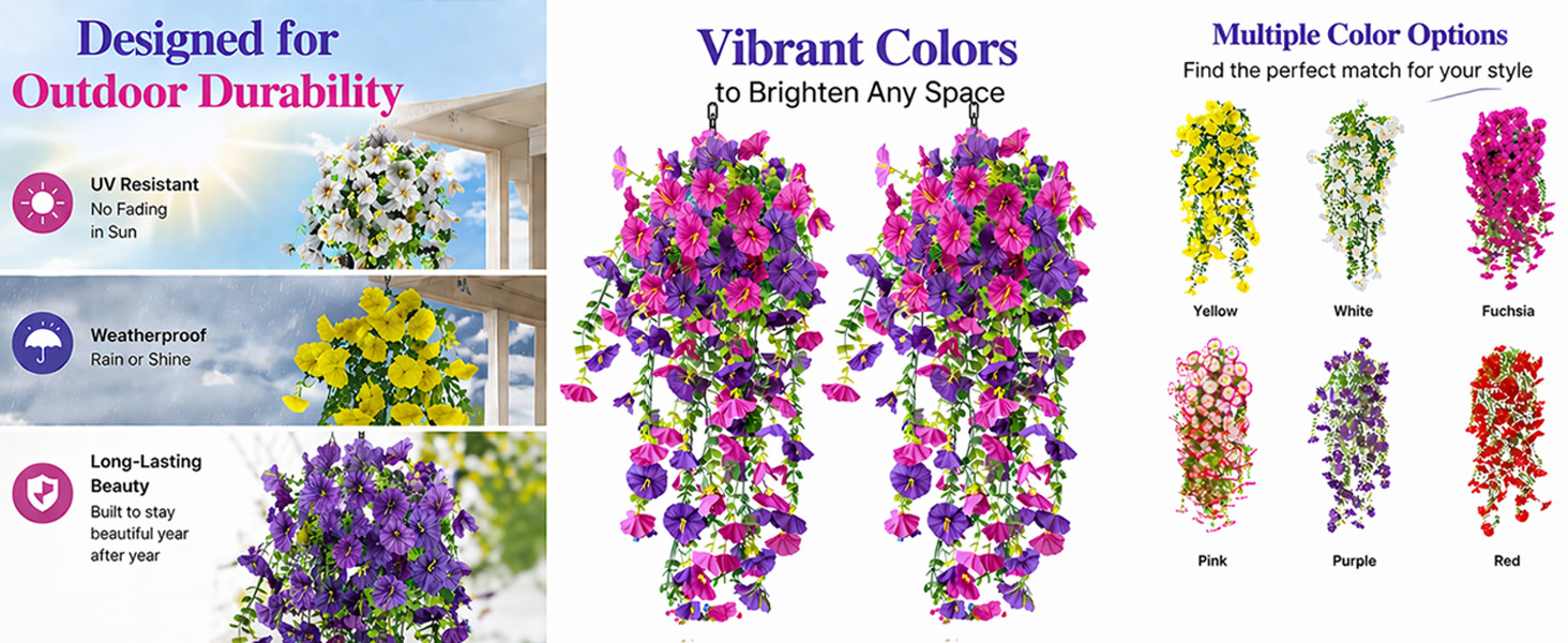 Artificial Flowers for Outdoors Fake Morning Glory Hanging Flower Decoration, 2