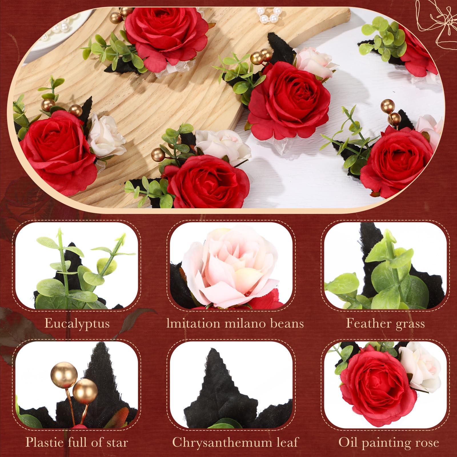 24 Pcs Wedding Rose Wrist Corsage Wristlet Band for Bridal Bridesmaid Flowers…