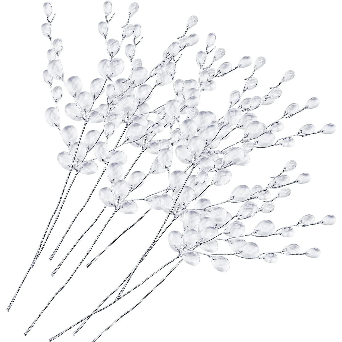 50PCS Artificial Flower Stems with Acrylic Bead Drops for DIY Crafts & Weddings