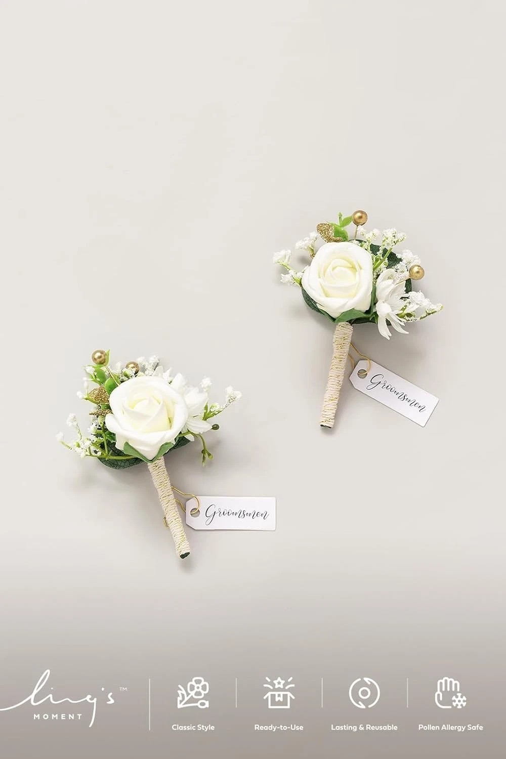 2pcs White Baby Breath Boutonniere Set – Perfect for Weddings, Proms, & More