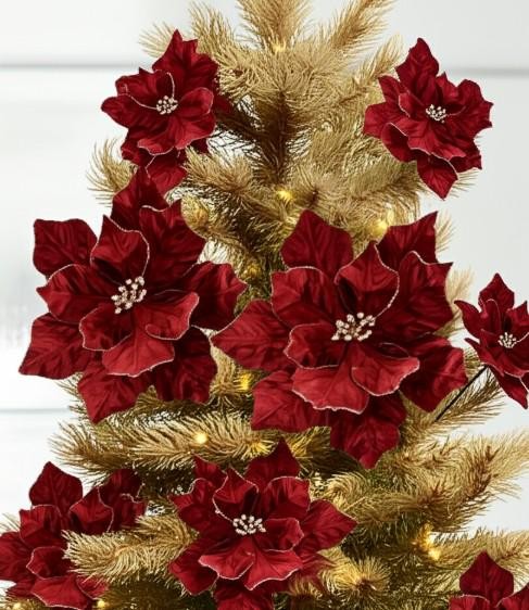 Regency Rich Velvet Burgundy Poinsettia Stem Christmas Flower Holiday Accent