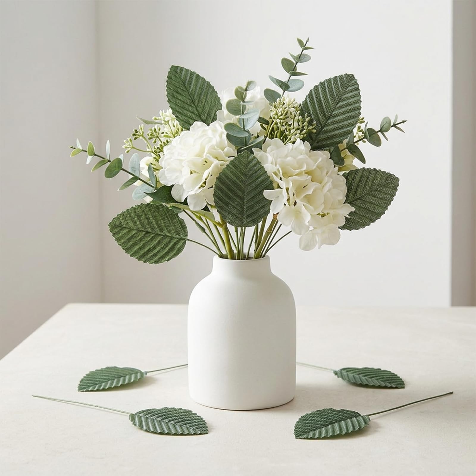 200 Pcs Artificial Leaves, DIY Corsage Single Leaf Crafts with Stems Fake Gre…