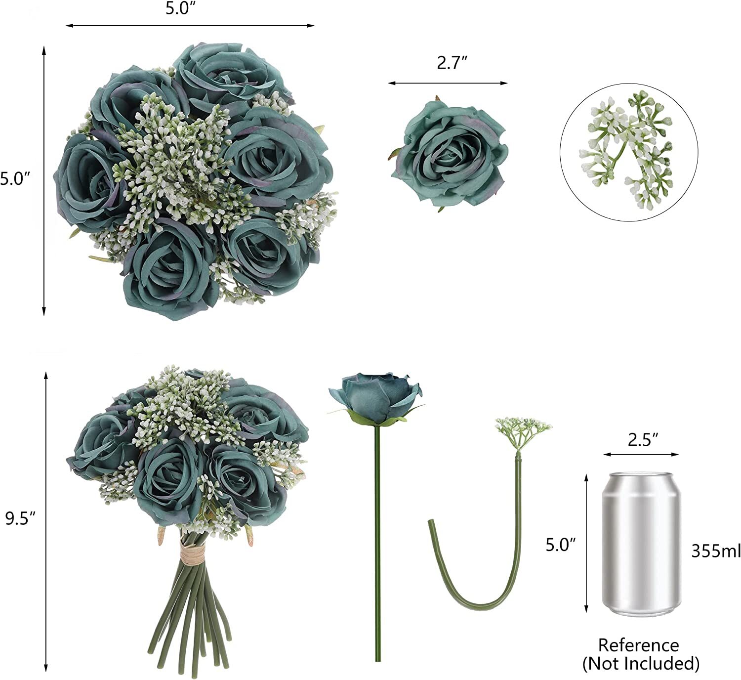 4 PCS Bouquet Dark Green Rose Fake Artificial Flowers with 24 Heads Decoration