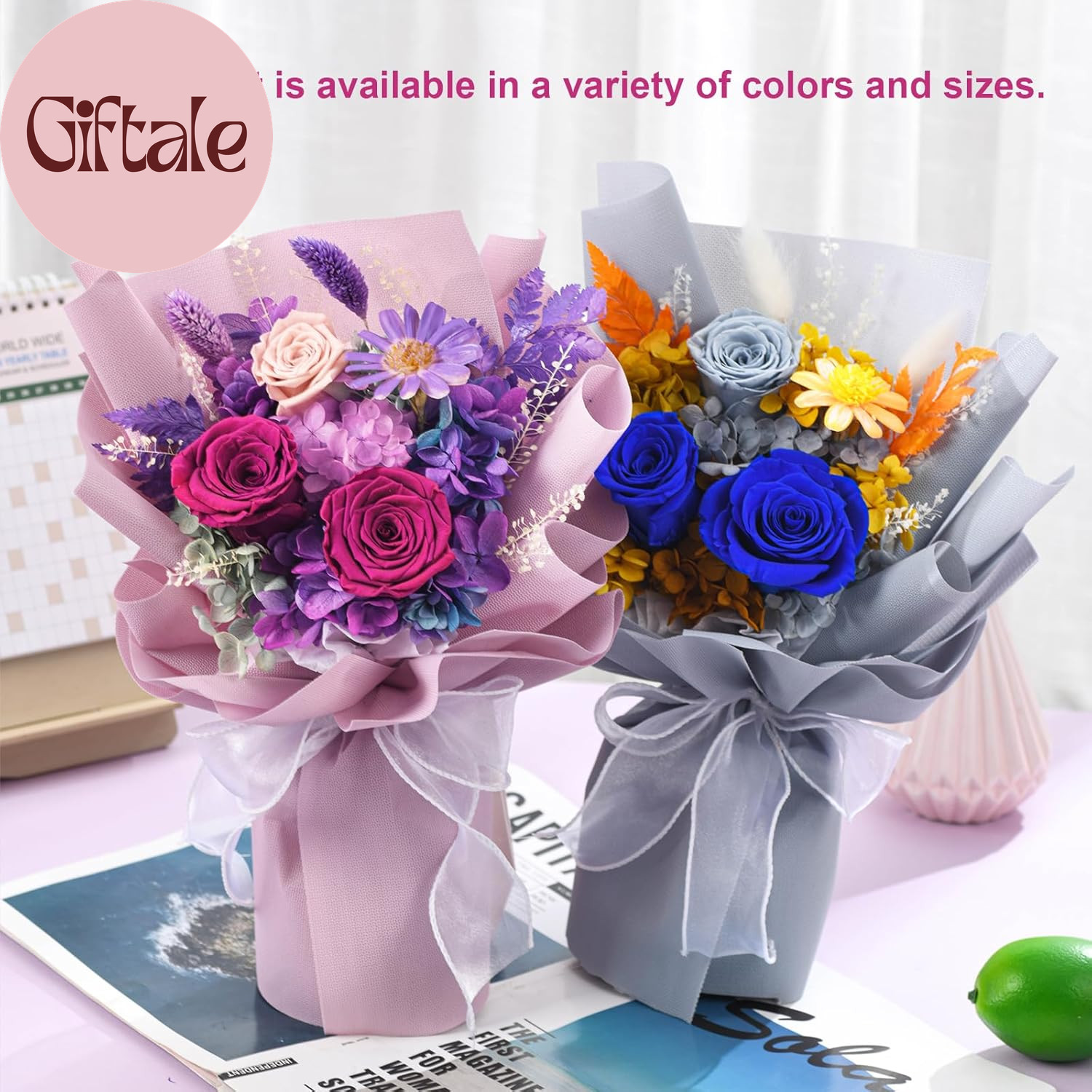 Preserved Flowers for Delivery, Purple Rose Bouquets That Last 1-3 Years, Birthd