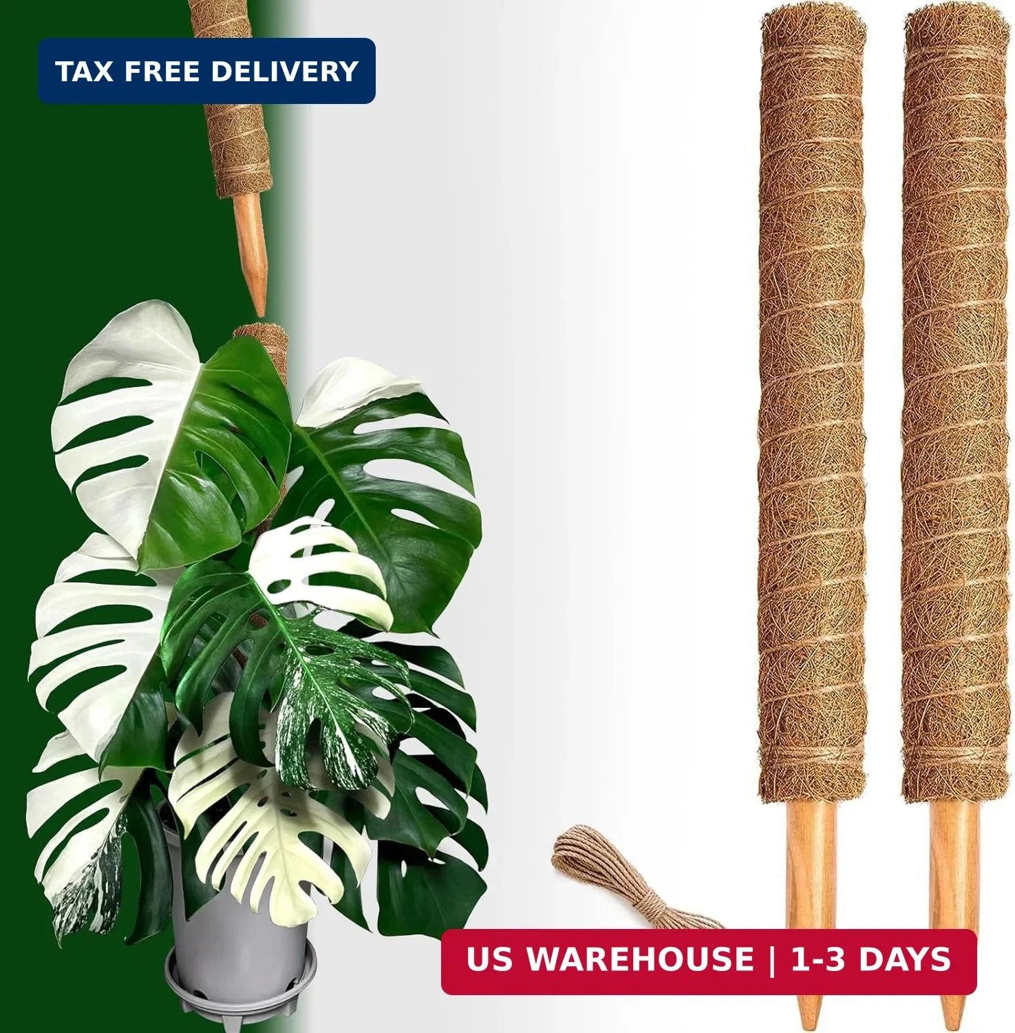 2 Pack 21 Inch Moss Poles, Stackable Moss Pole for Plants Monstera, 37 Inch Tall