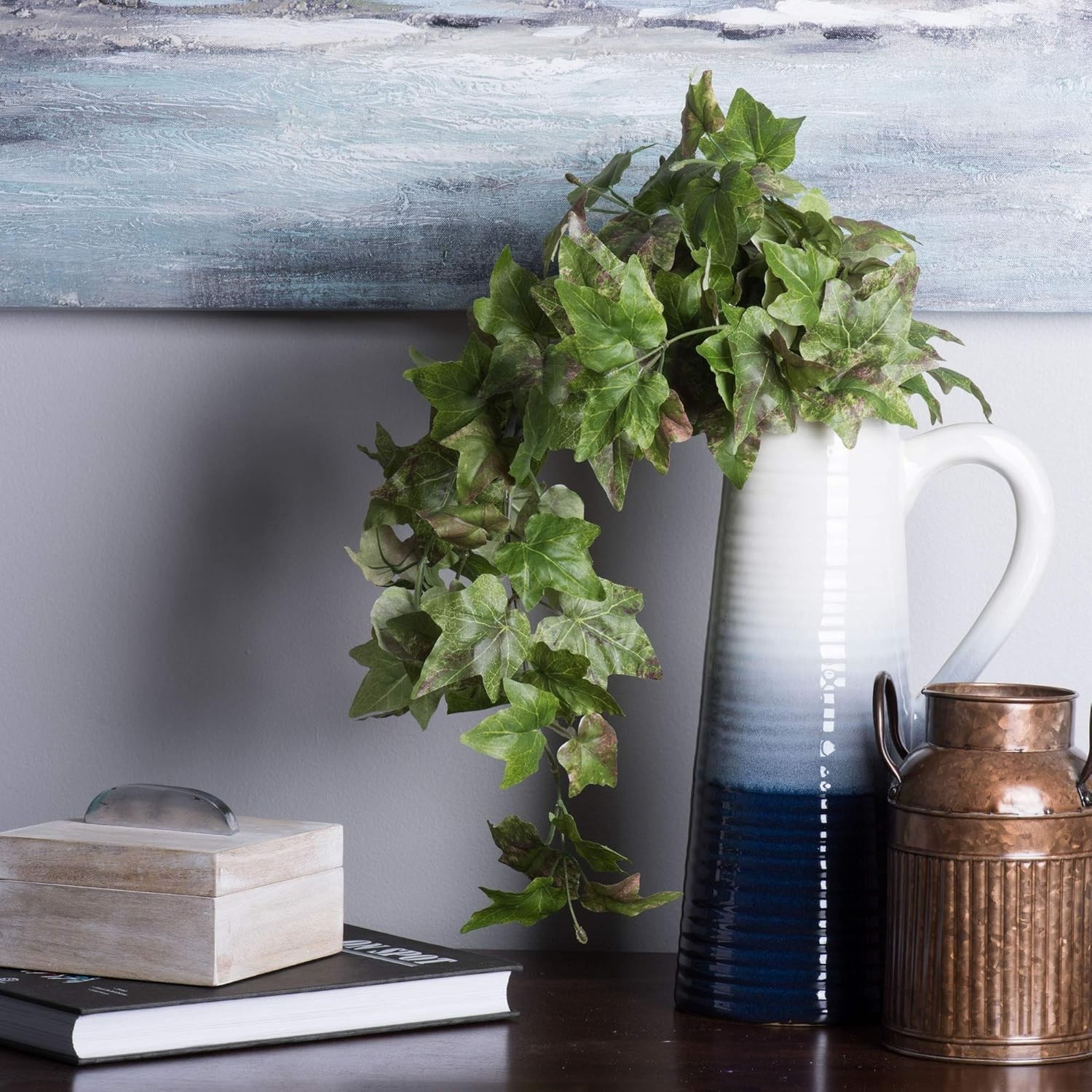 Artificial Ivy Bush 25 Inch Indoor Hanging Green Foliage Durable Polyester