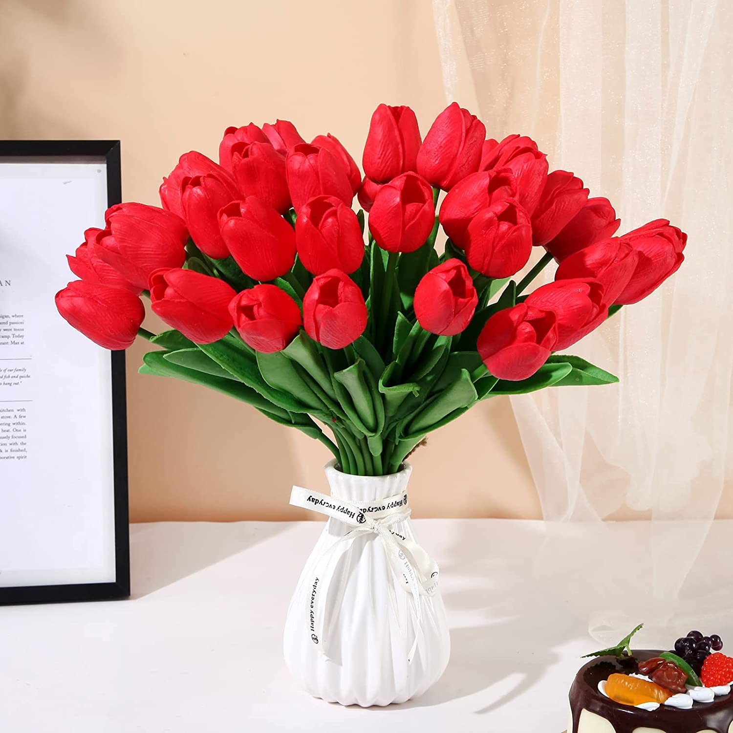 10/20x Faux Tulips Red Fake Tulips Realistic Artificial Flowers for Home Decor