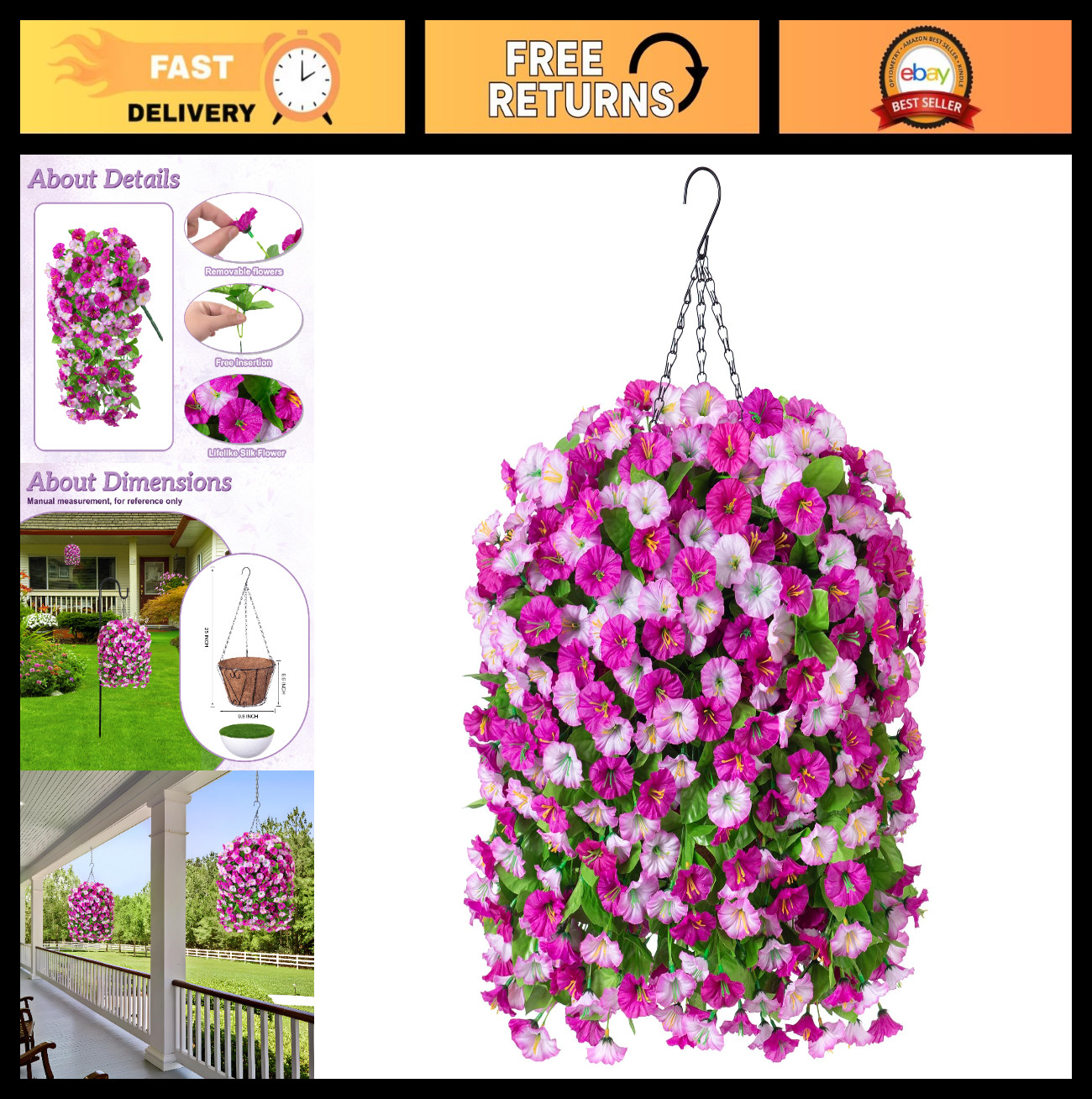 Faux Hanging Flowers Basket – Artificial Silk Floral Planter for Spring & Summer
