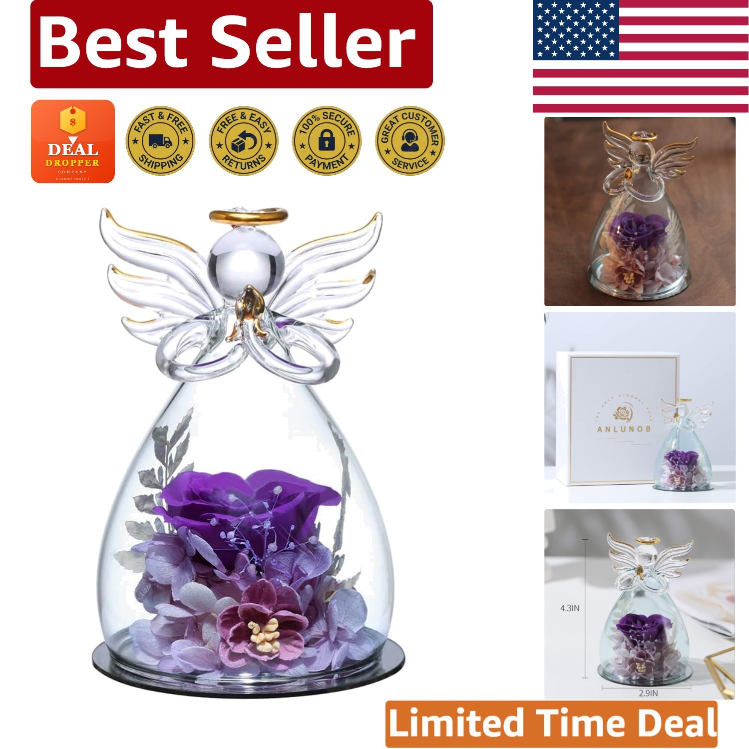 Long-Lasting Preserved Rose in Angel Figurine – Timeless Gift for Mom or Grandma