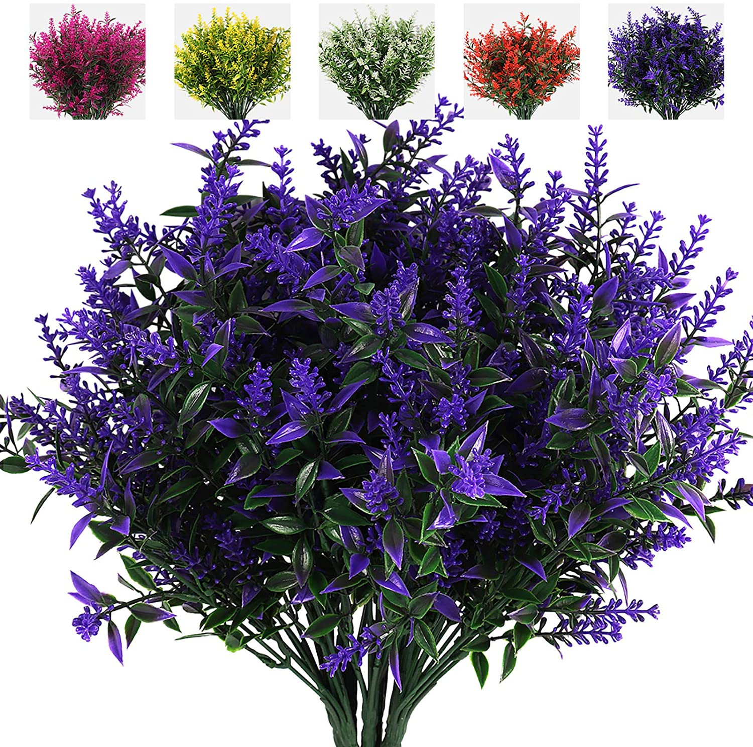 Artificial Greenery Lavender Fake Shrubs Flowers 8 Bundles UV Resistant Hanging