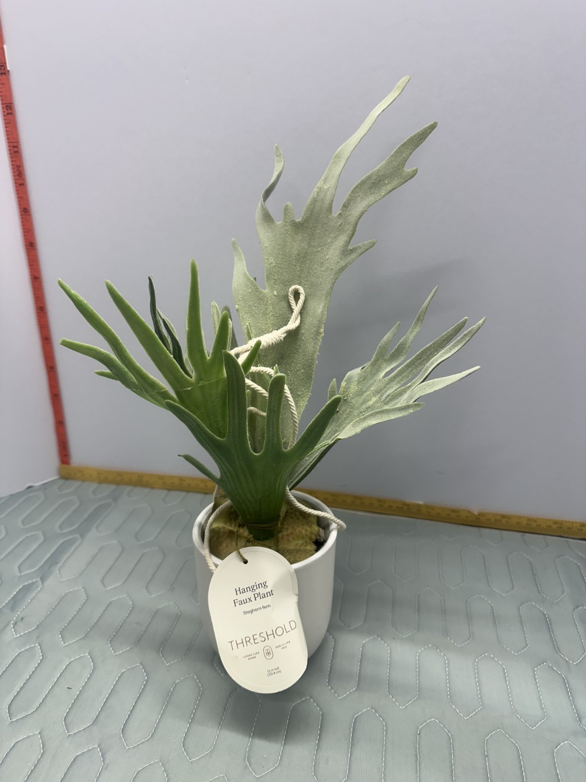 Threshold Hanging Faux Staghorn Fern in White Pot – 12″ – Indoor Decor – New