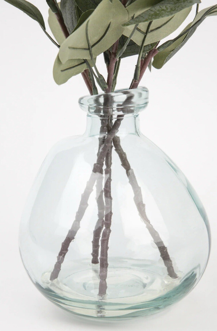 Better Homes & Gardens 12″ Artificial Green Eucalyptus in Blown Glass Vase