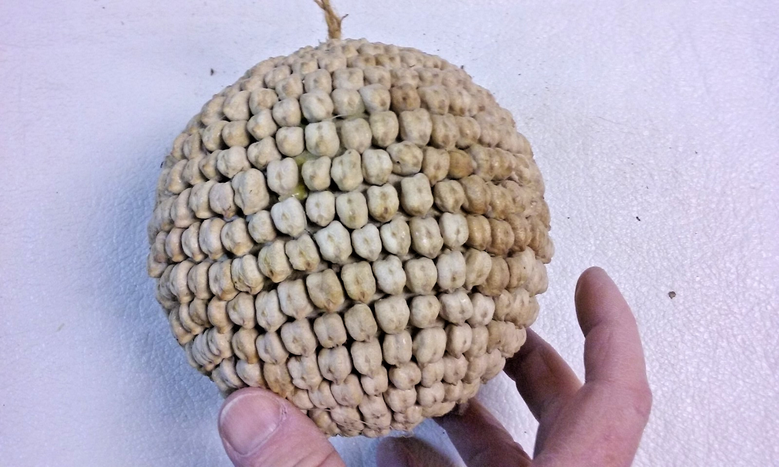 3 White Bean Seed Mosaic Decorative Ball Ornaments 5″ to 6″ wide
