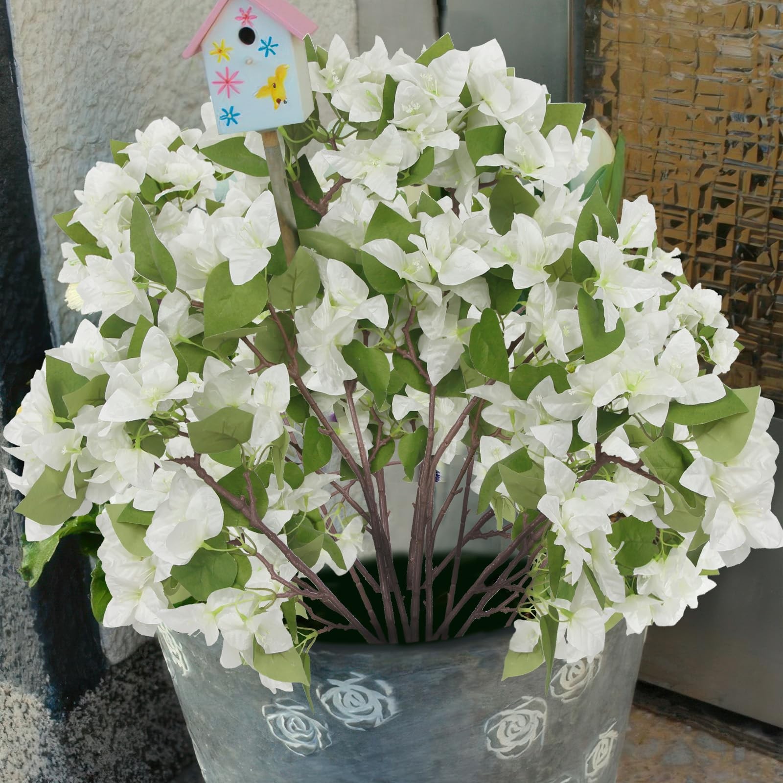 2 Pcs Artificial Flowers Bougainvillea Outdoor White Faux Bougainvillea Flowe…
