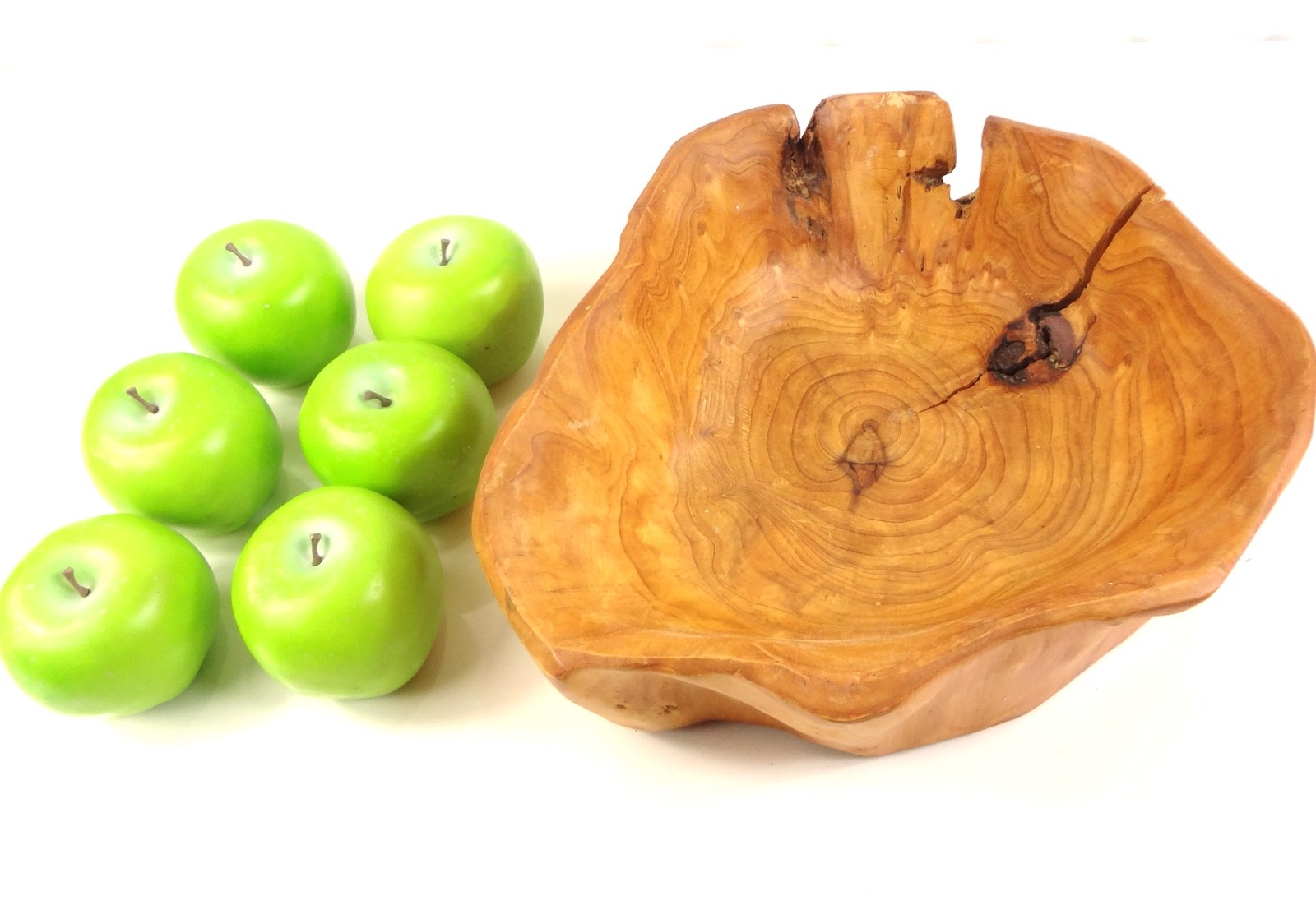 Acacia Wood Bowl with 6 Greens (fake realistic) Apple