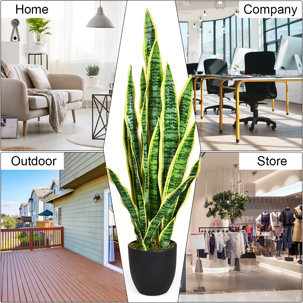 35.5″ Artificial Snake Plant Fake Sansevieria Home& Office Decoration Yellow