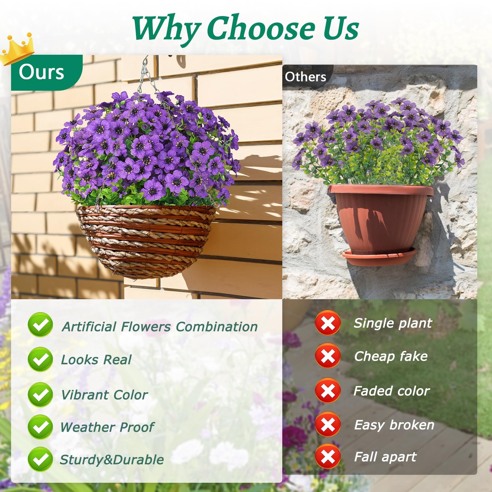 Artificial Flowers for Outdoors, 9 Bundles Artificial Plants & Flowers Outdoo…