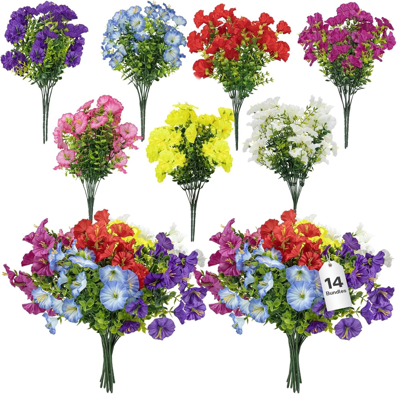 Elegant 14-Bundle Faux Petunias – UV Resistant Artificial Flowers for Outdoors