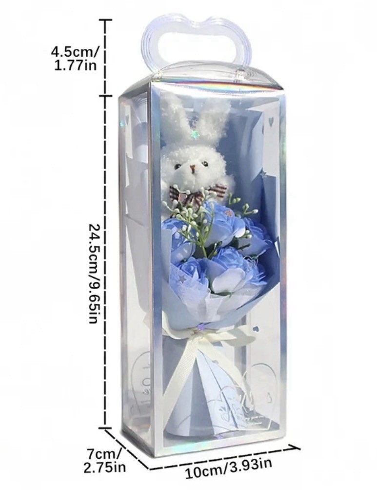 Bunny Bouquet,Stuffed Animal with Artificial Rose Flower Bouquet- Blue NEW
