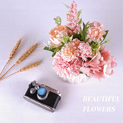 Artificial Potted Flowers Small Ceramic Vase Fake Flower Plants Desktop Pink