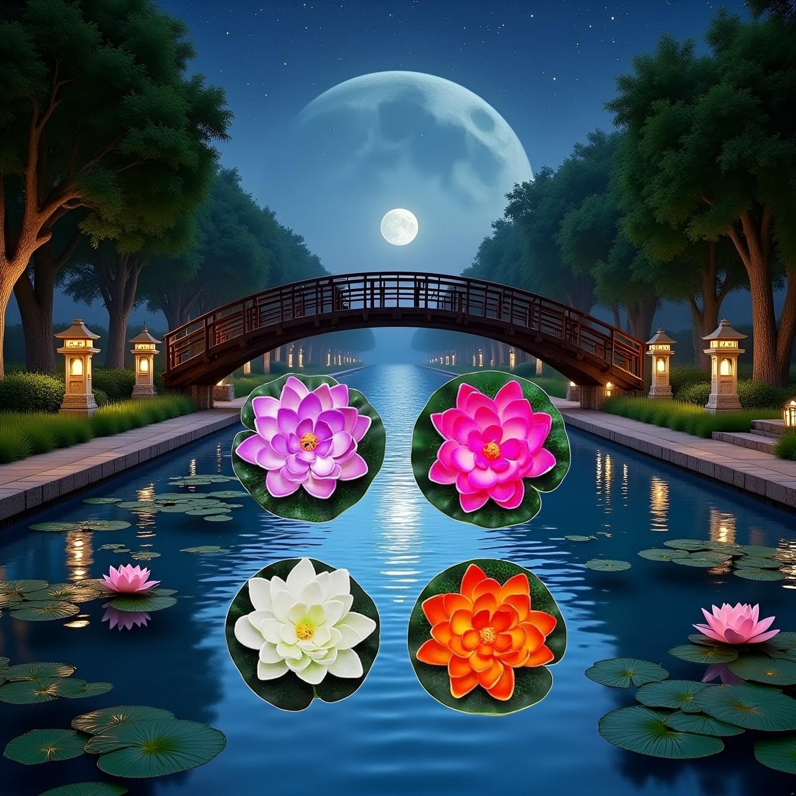 4 Pcs Artificial Water Lily Foam Lotus Flower Pond Decor for Pond Patio Garde…