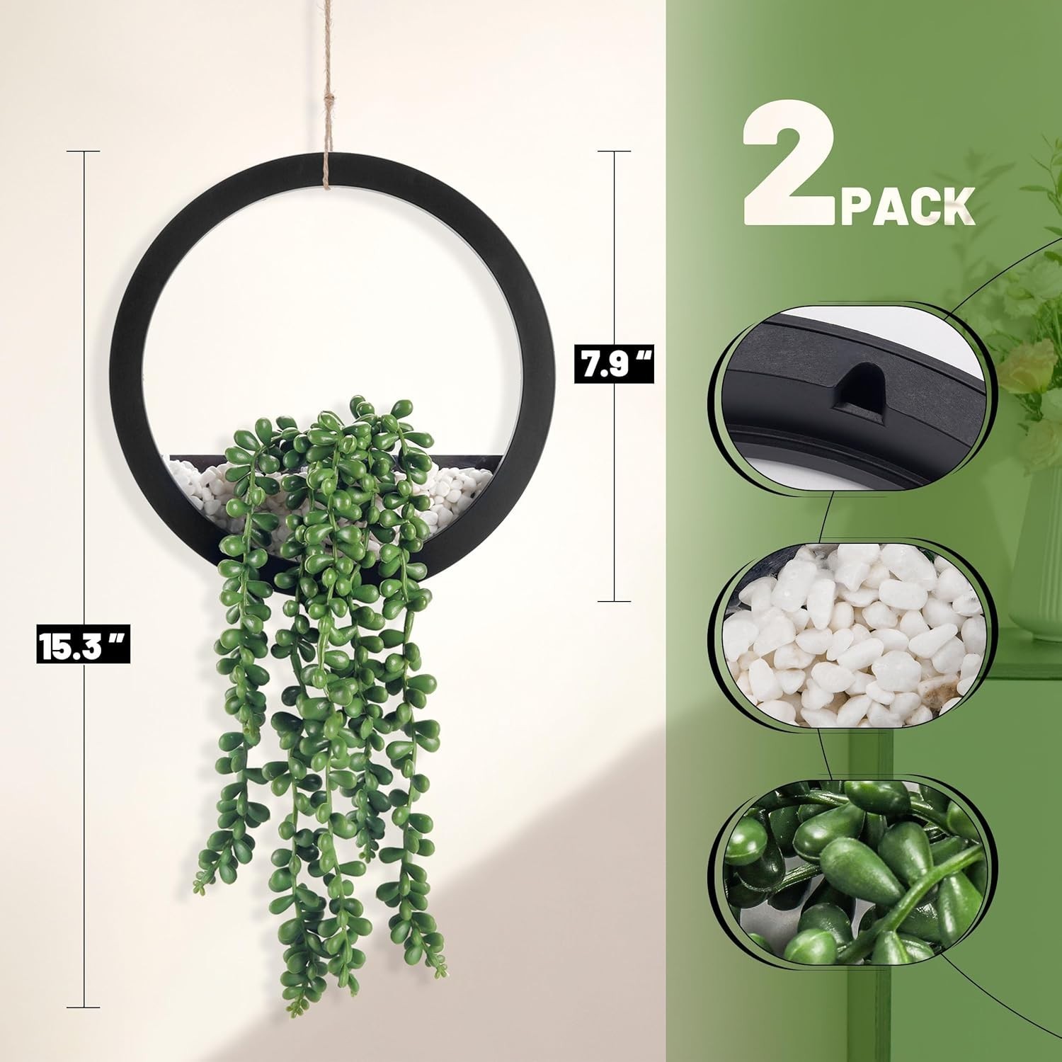 Charming 2 Pack Fake String of Pearls Plants in Stylish Black Pots – Home Decor