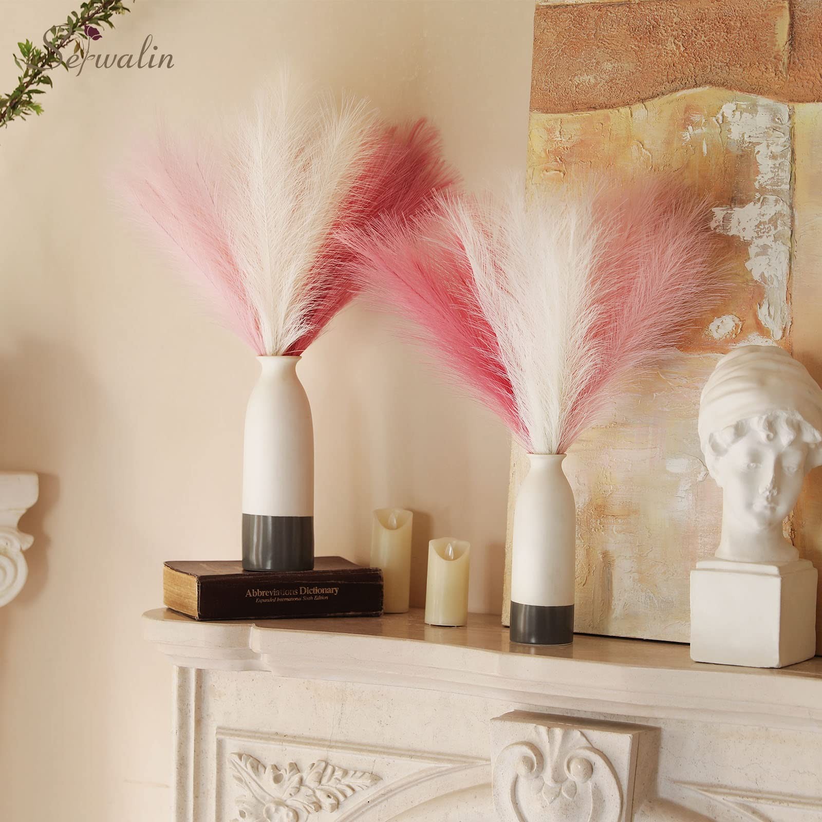 12pcs Pink Pampas Grass 17.7 Inch Faux Pampas Grass Decor Artificial Pampas Gras
