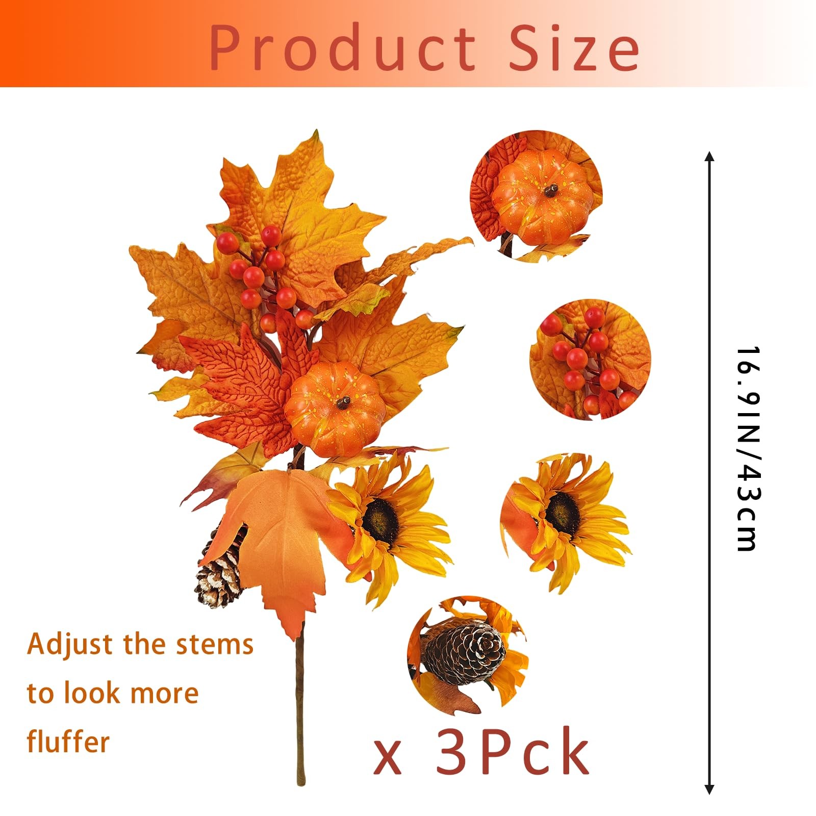 Fall Flowers Artificial for Decoration,16.9 In Fall Floral Stems Picks with P…
