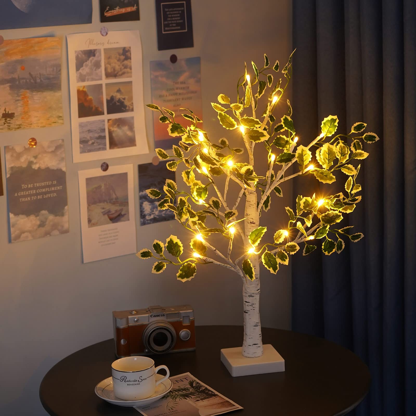 White Birch Tree Light – 2ft LED Tabletop Decor with Timer, Battery/USB Opera…