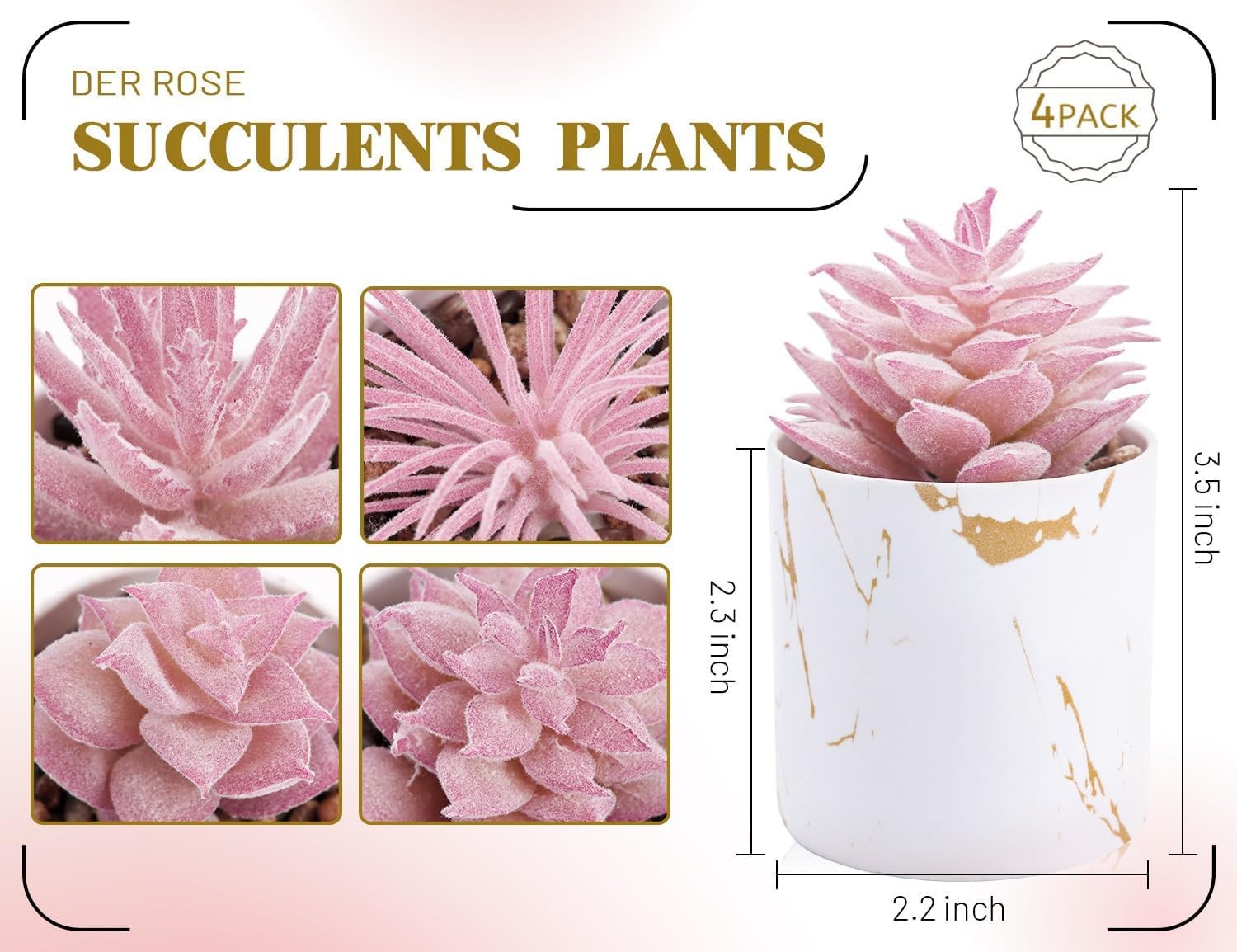 Der Rose 4 Pack Fake Plants for Pink Decor Office Accessories for Women | Pink r