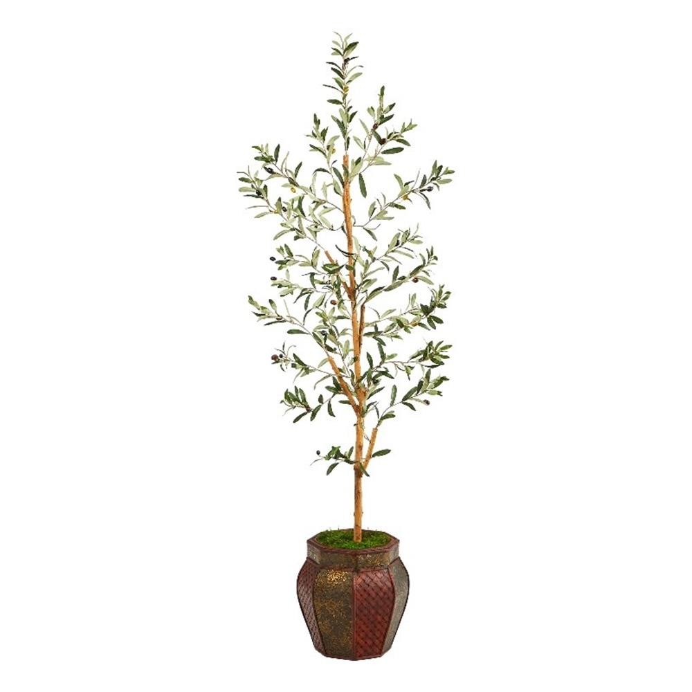 Nearly Natural 5.5ft Olive Artificial Tree in Decorative Planter in Green