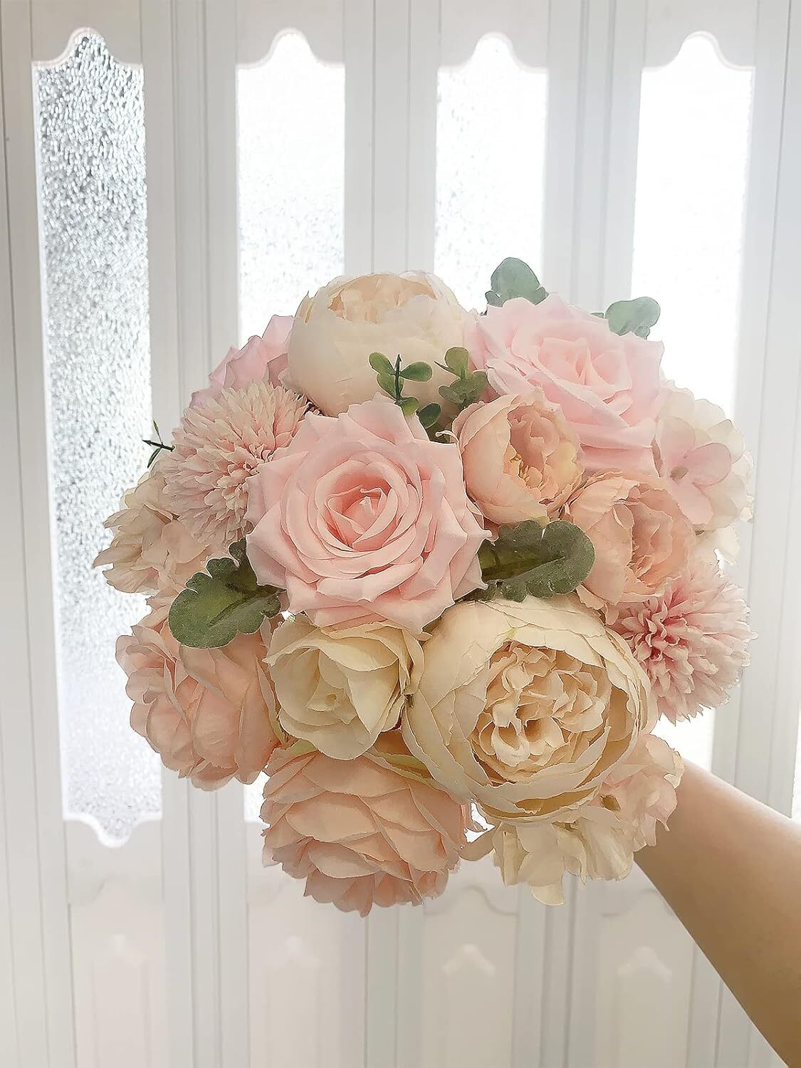 Peony Artificial Flowers Pink Silk Roses Bulk DIY Wedding Bouquet