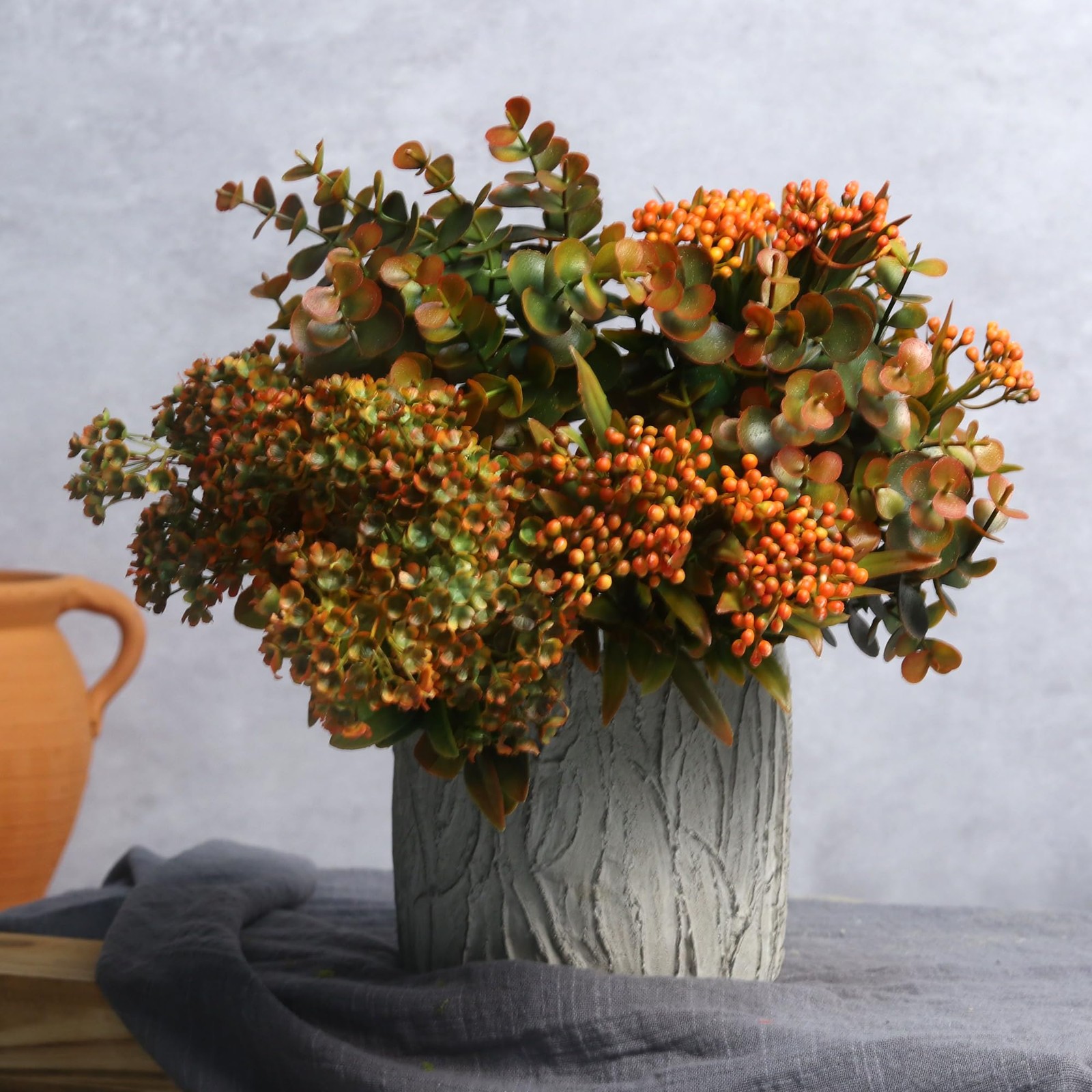 Artificial Fall Flowers Mums Outdoor – 6 Bundles Fake Plants No Fade Faux Pla…