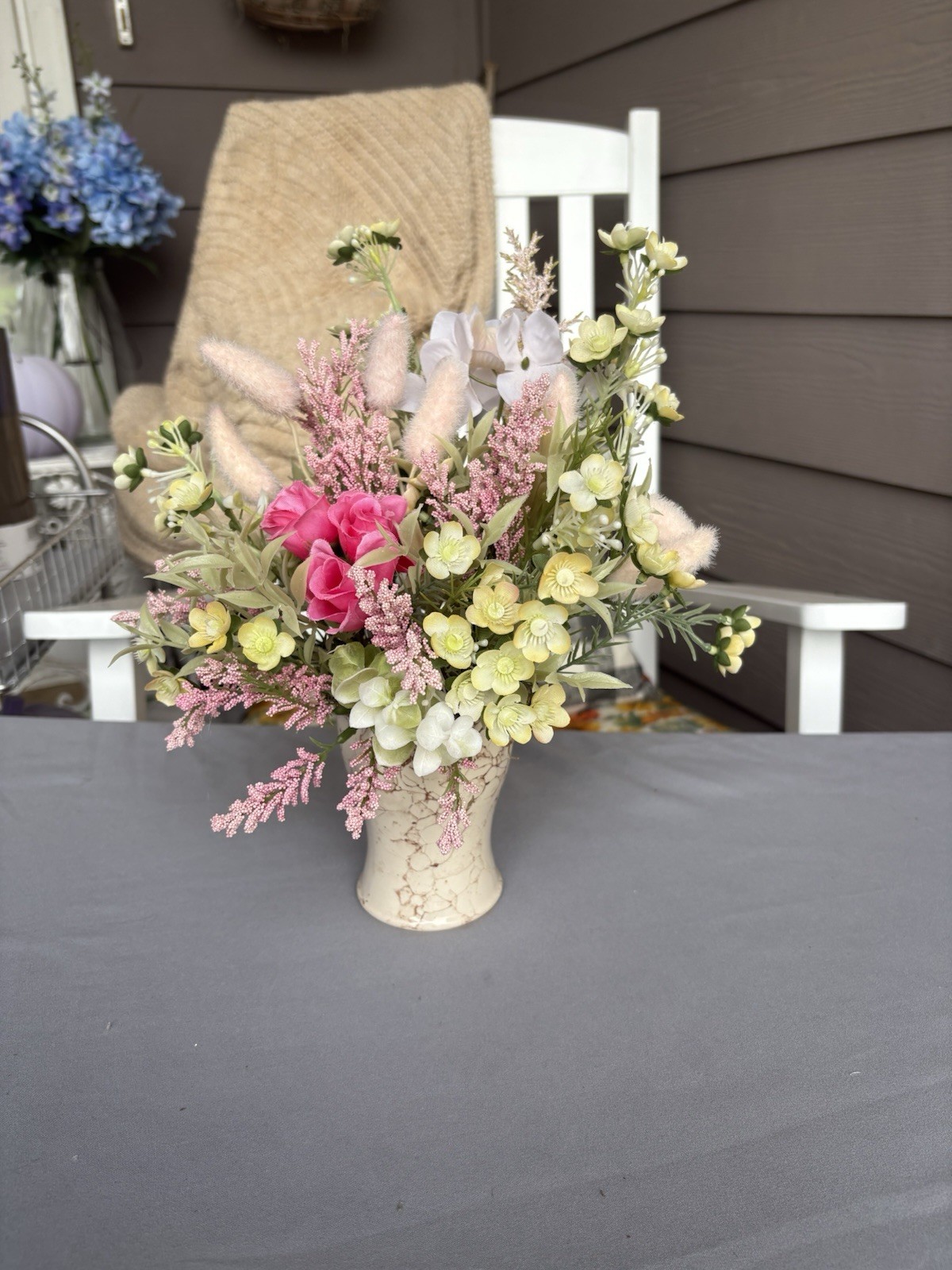 New Handmade 13” Floral Arrangement Pink, Peach, Yellow Colors SKU WR27